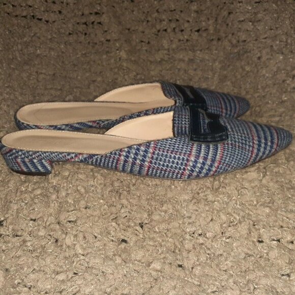 J. CREW-Blue Plaid Tweed-Penny Loafer-Pointed Toe-Slides-Slip-On-SZ 7-Excellent - Picture 4 of 7